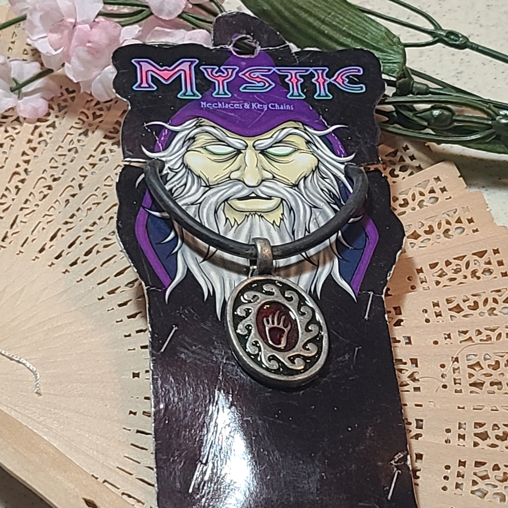 Vintage Mystic Pendant Necklace - Silver and Red